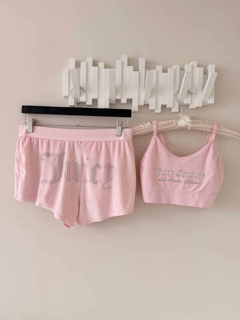 Juicy Couture Light Pink Rhinestone Logo Cami & Shorts Lounge Set